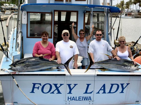 Foxy Lady 5-31-05 morning 1/2 day
Yee Ha. Double Ahi 115 and 130 pounds of big bad fish!! 
The 1st one for the year is always the hardest. Hopefully it just keeps getting better.
